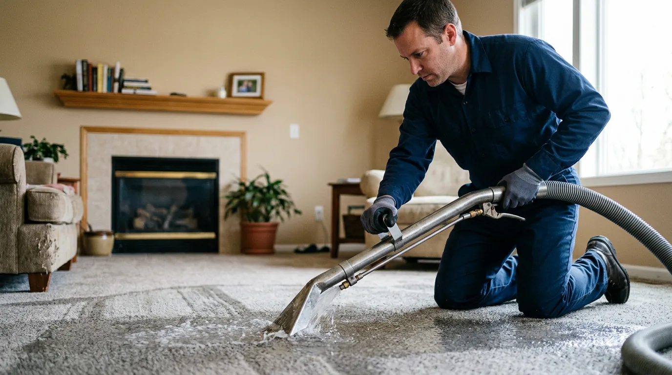 Water damage restoration technician working near Earth, TX